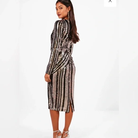 john zack sequin dress Silver Deep V Wrap Over Sequin Dress | John Zack